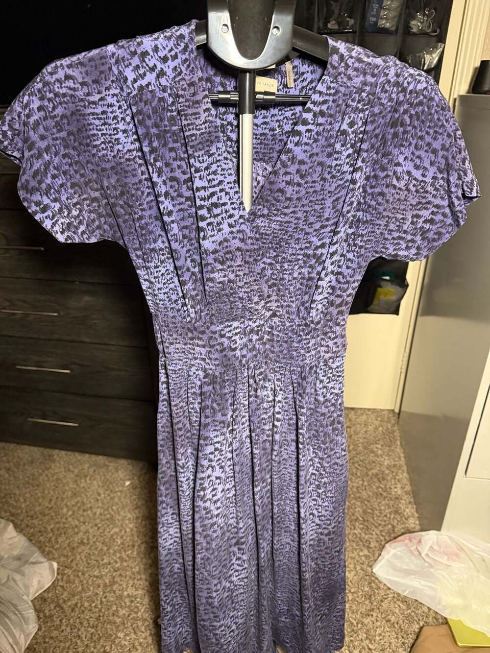 Rebecca Taylor Blue Animal Print Silk Short Sleeve Midi Dress Size 4